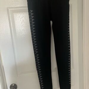 Chic Black Leggings with White Studded Sides
